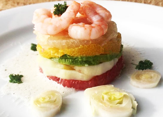 Millefeuille de crevettes aux agrumes
